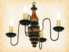 Pumpkin &quot;Abigail&quot; Colonial Wood Chandelier 4 Arm Candle Light   Handmade In Usa - £255.75 GBP