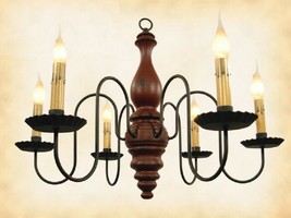 &quot;Anderson&quot; Wood Chandelier   Red &amp; Black 6 Candle Country Light Handmade In Usa - £401.83 GBP