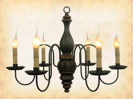 &quot;Anderson&quot; Wood Chandelier   Black W/ Mustard &amp; Red 6 Candle Country Light Usa - £401.83 GBP