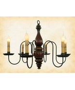 &quot;Anderson&quot; WOOD CHANDELIER - RED RUB w/ MUSTARD 6 Candle Country Light U... - £405.95 GBP