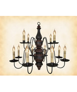 WOOD CHANDELIER - BLACK w/ RED 2 TIER 12 CANDLE Colonial Light Handmade ... - £589.93 GBP