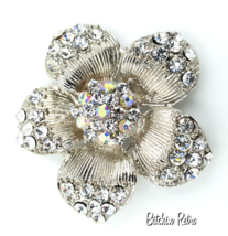 Rhinestone Flower Brooch With Clear and Aurora Borealis,  Bridal   - $18.00