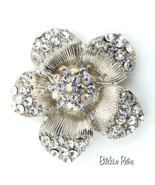 Rhinestone Flower Brooch With Clear and Aurora Borealis,  Bridal   - $342.12 MXN