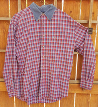 PBR Western Rodeo Shirt-Red Blue Plaid-Button Up-L-Cowboy Bull Riding Ranch Ctry - £20.16 GBP