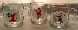 Disney MICKEY MOUSE Anchor Hocking Glass Coffee Mug Cup - Set Of 3 - Fun... - £10.21 GBP