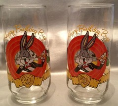 Looney Tunes BUGS BUNNY Happy 50th Birthday Glasses SET OF 2 - Vintage 1990 - £7.94 GBP