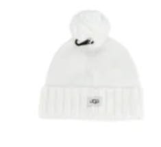 UGG Solid Rib Pom Knit Beanie Hat white OS - £28.91 GBP
