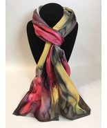 Hand Painted Silk Scarf Watermelon Yellow Charcoal White Womens Rectangl... - £45.03 GBP