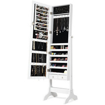 Lockable Mirrored Jewelry Cabinet Armoire Storage Organizer Box-White - ... - $111.67