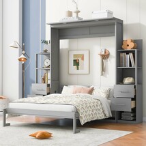 Gray Queen Murphy Bed: Shelves, Drawers &amp; LED Lights - $1,375.99