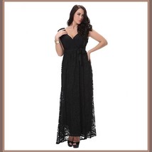 Long Plus Size Sleeveless Black Lined Lace Maxi W/ Ribbon Tied Empire Waist Gown image 1
