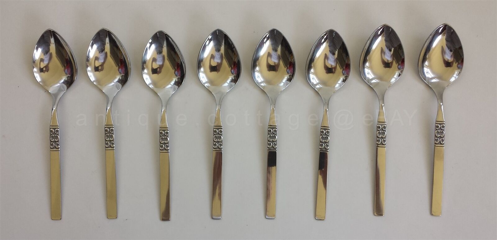 Primary image for ROGERS DELUXE STAINLESS oneida SAN DIEGO FLATWARE unused 8 SOUP SPOONS