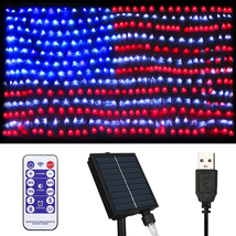 Solar American US Flag Lights [Solar &amp; USB 2 Power Way], 420 Leds Waterproof - £37.87 GBP