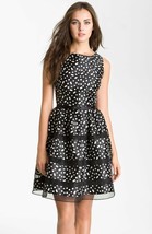 Taylor Belted Taffeta Fit &amp; Flare Dress Sz 14 Black-Ivory - $60.98