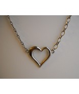 Heart Pendant Silver Metal Link Chain Necklace Adjustable Repurposed Vintage - £22.38 GBP