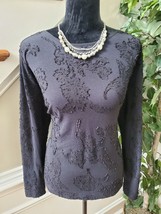 Loft Women&#39;s Black Cotton Blend Round Neck Long Sleeve Casual Top Shirt Size M - £18.04 GBP