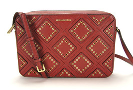 New Michael Kors Jet Set East West Diamond Eyelet Leather Crossbody Brick NWT - £65.86 GBP