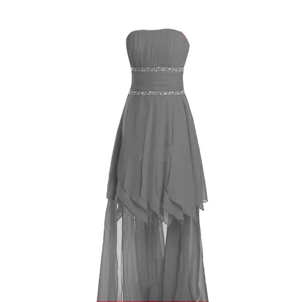 Kivary Women's Chiffon High Low Ruffles Beaded Strapless Prom Homecoming Dresses