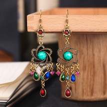 Bohemia Ethnic Indian Earrings Women 2020 Flower Black Resin Gem Beaded Hollow A - £10.53 GBP