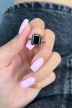 925 Sterling Silver Black Onyx Emerald Engagement Ring Valentine&#39;s Wedding Ring - $109.99