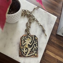 Vintage MEXICO Modernist Monkey Necklace Pendant And Brass &amp; Copper Chain - £60.51 GBP