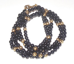 Vintage Napier Twisted Rope Nekclace Black Gold Round Beads Costume Jewelry - £10.26 GBP