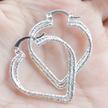 Large Heart Silver Plated Hoop Earrings - New - £11.76 GBP