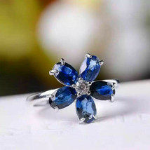 Art 1.50 Ct Oval Blue Sapphire Diamond Flower Engagement Ring 14K White Gold GP - £86.00 GBP