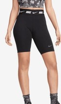 Nike Womens Tight Fit High Rise Bike Shorts Black Print Nike Tape Logo Size XS - £21.08 GBP