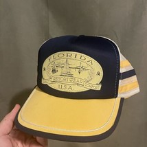 Vintage Florida Hat Cap 3 Stripe Mesh Trucker Snapback Yellow Sunshine S... - £19.78 GBP