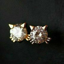 2Ct Round Cut VVS1 Diamond Solitaire Cat Stud Earrings 14K Yellow Gold F... - £71.89 GBP
