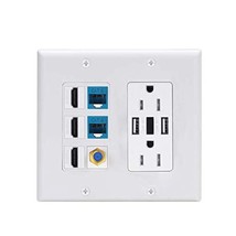 Outlet Wallplate Usb Charger,2 Power Outlet 15A With Dual 3.6A Usb Charg... - £42.36 GBP