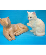 Kitty Cat Figurines 2 Large Ceramic 1 Tan Artist Signed &amp; 1 White Number... - £19.94 GBP