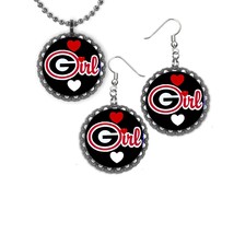 Georgia Bulldogs  Earrings and necklace set great gift silver color set - $167.70 MXN
