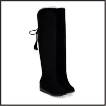Suede Over The Knee Flat Sole Leather Boots w/ Lace Up Tassel and Fleece Lining image 5