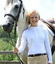 Kaki Girls English Horse Riding White Long Sleeve Show Shirt sz. 8 10 12... - £16.13 GBP