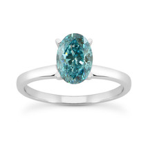 Diamond Wedding Ring Oval Shape Blue Color Treated 14K White Gold VS2 1.62 Carat - £2,352.50 GBP