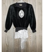 Vintage 80s Black Velour Top Girls 6 White Lace Cameo Holiday by Lightni... - $284.91 MXN