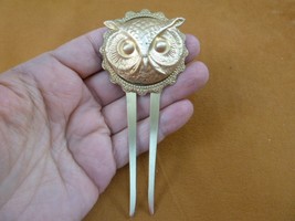 (CH-BIRD-1) Owl head round wavy trim brass hair pin pick stick HAIRPIN - $23.36