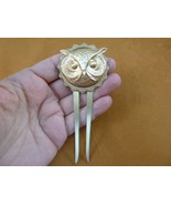 (CH-BIRD-1) Owl head round wavy trim brass hair pin pick stick HAIRPIN - $31.94 CAD