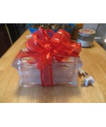 Handmade Christmas Lighted Glass Block - Red Ribbon - $17.81