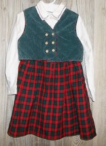 Vintage Plaid Dress Holiday Girls 5  Red Green 2 Piece Baby Togs Embroid... - £15.94 GBP