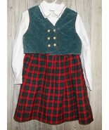 Vintage Plaid Dress Holiday Girls 5  Red Green 2 Piece Baby Togs Embroid... - $379.94 MXN