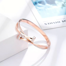 1Ct Lab-Created Moissanite Set Classy Sliding Bangle Bracelet 14K Rose Gold Over - £179.81 GBP