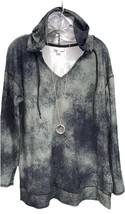 NWT LuLaRoe Large Black Gray &amp; Green Tie Dye ELIZA Long Sleeved Hoodie - $41.38