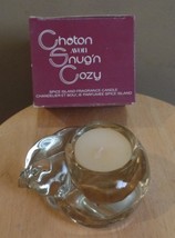 Vintage Avon 1980 SNUG&#39;N COZY kitten GLASS Holder w Candle~Orig BOX - £19.67 GBP