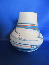 5 &quot; Nemadji Hand Painted Blue, Brown.  Orange Vase - £10.35 GBP