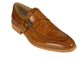 Men Leather Dress Shoes GIOVANNI Mock toe Buckle Strap European LAMBERT Tan - £79.92 GBP