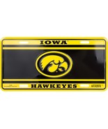 Iowa Hawkeyes Logo Embossed Black Metal Auto Tag License Plate Sign - £5.49 GBP