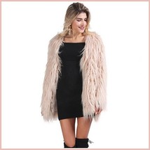 Long Shaggy Hair Blush Pink Angora Sheep Faux Fur Medium Length Coat Jacket image 1